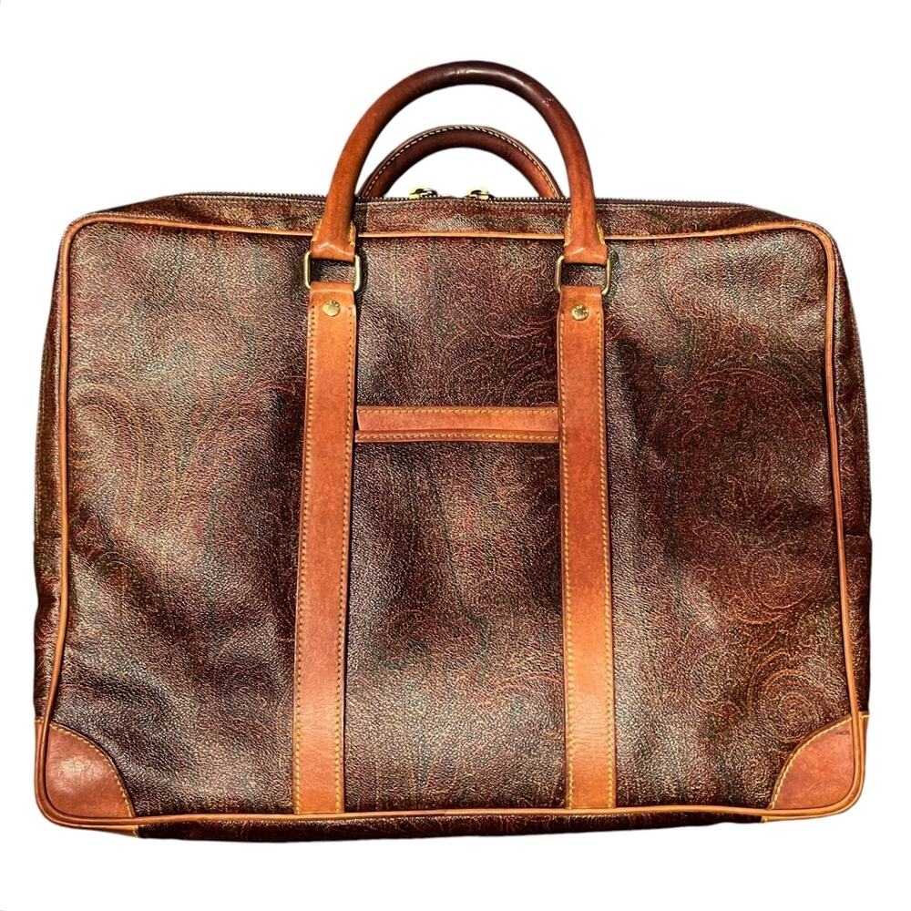 ETRO Vintage Paisley Bag Leather Briefcase Travel Office Dual Top Handle Lined
